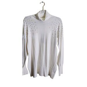 DG2 Diane Gilman NWT White Rhinestone Embellished Turtleneck Sweater Size 1X